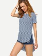 Shein Blue Striped High-low T-shirt