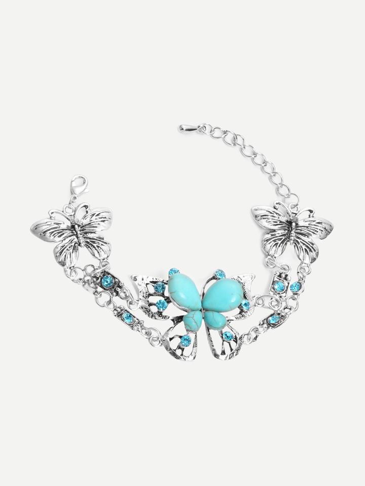Shein Green Vintage Rhinestone Butterfly Bracelet