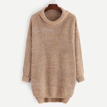 Shein Plus Dip Hem Flecked Longline Sweater