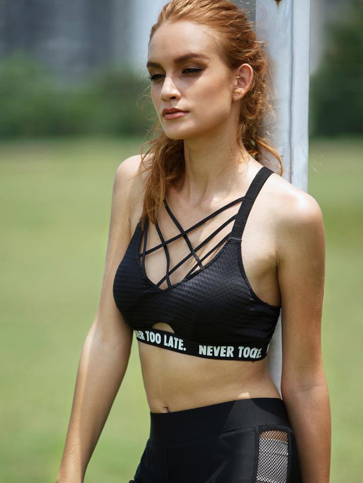 Shein Black Crisscross Letters Print Sports Crop Top
