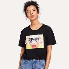 Shein Fringe Embroidered Graphic T-shirt