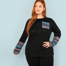 Shein Plus Pocket Patched Geo Tee