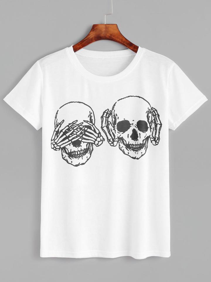 Shein White Skull Print T-shirt