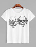 Shein White Skull Print T-shirt