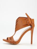 Shein Brown Laser Cut T-strap Ankle Cuff Heels