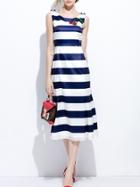 Shein Color Block Striped Cherry Sequined Long Dress