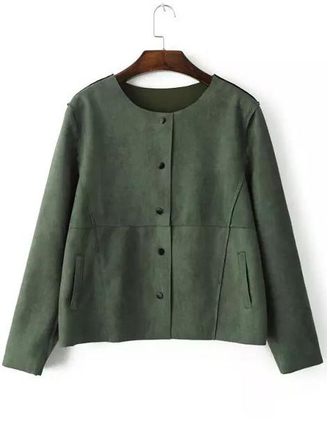 Shein Green Round Neck Buttons Crop Coat