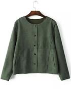 Shein Green Round Neck Buttons Crop Coat