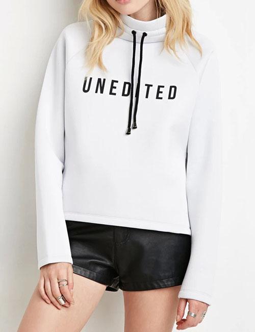 Shein Black High Neck Drawstring Letter Print Sweatshirt