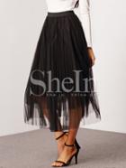 Shein Black Pleated Flare Long Skirt
