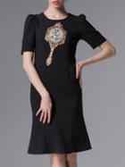 Shein Black Sequined Beading Embroidered Shift Dress