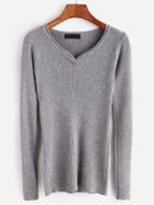 Shein Grey V Neck Ribbed Sweater
