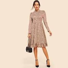 Shein Puff Sleeve Ruffle Trim Fit & Flare Dress