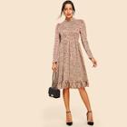 Shein Puff Sleeve Ruffle Trim Fit & Flare Dress
