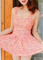 Rosewe Floral Print Sleeveless Pink Swimdress