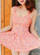 Rosewe Floral Print Sleeveless Pink Swimdress