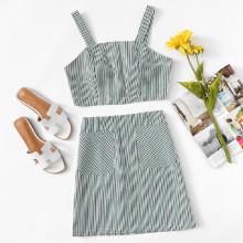 Shein Thick Strap Top & Striped Skirt Co-ord