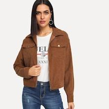 Shein Zip Up Flap Pocket Corduroy Jacket