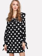 Shein Dot Print Bow Tie Neck Dress