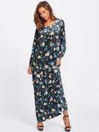 Shein Botanical Print Velvet Maxi Dress