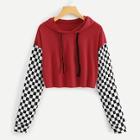 Shein Gingham Panel Drawstring Hooded Tee