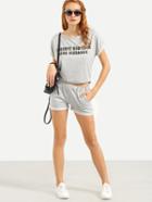 Shein Letter Print T-shirt With Shorts - Grey