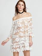 Shein Off Shoulder Hollow Out Embroidered Lace Dress