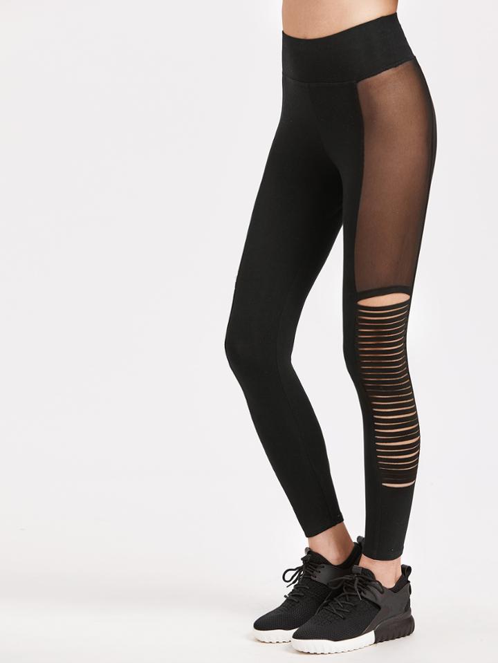 Shein Mesh Insert Strappy Side Leggings