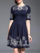 Shein Navy Hollow Embroidered A-line Dress