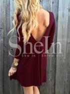 Shein Burgundy V Back Shift Dress