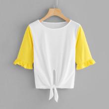 Shein Knot Hem Color Block Tee