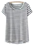 Shein White Dipped Hem Short Sleeve Stripe T-shirt