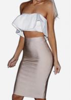 Rosewe Flouncing Embellished Color Block Two Piece Dresses