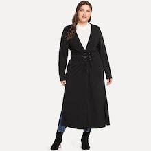 Shein Plus Split Lace Up Solid Coat