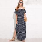 Shein Flounce Layered Neck Striped Curved Hem Dress