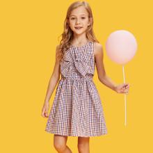 Shein Girls Layered Twist Front Plaid Dress
