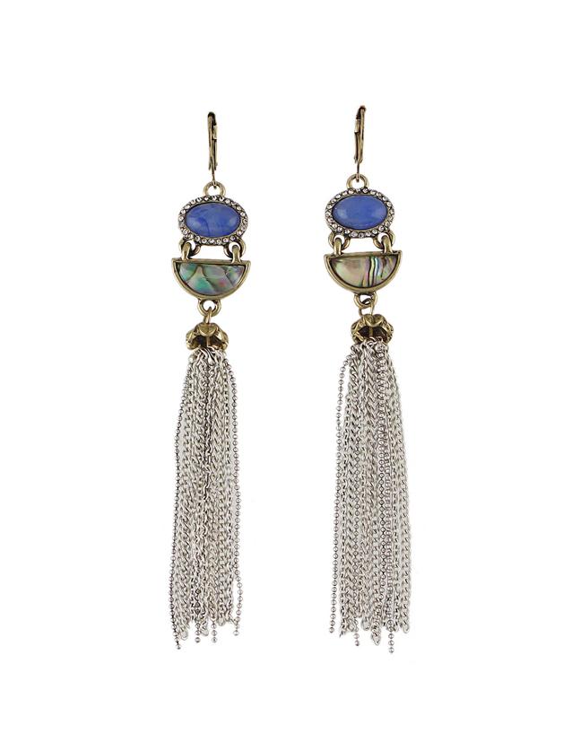 Shein Silver Color Rhinestone Long Chain Earrings