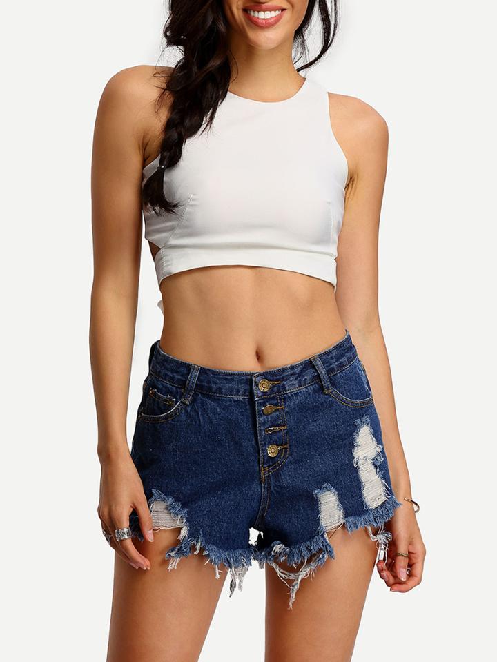 Shein Disstressed Button Fly Denim Shorts