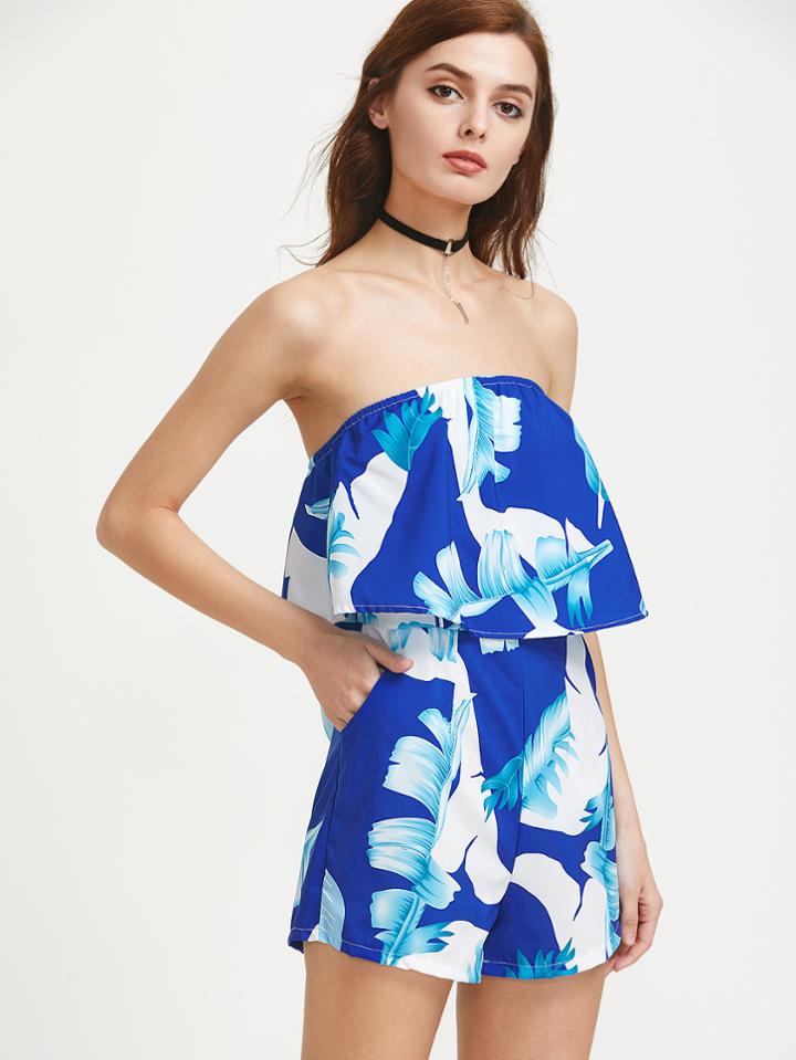 Shein Layered Strapless Floral Print Romper