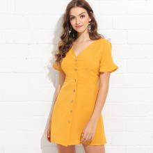 Shein Ruffle Cuff Button Through Dress