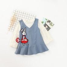Shein Girls Lace Top With Rabbit Patch Detail Dress