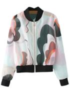 Shein Multicolor Zipper Front Print Organza Sunscreen Jacket