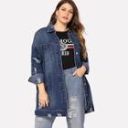 Shein Plus Pocket Patched Ripped Denim Jacket