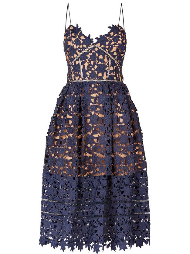 Shein Navy Backless Crochet Hollow Out Dress