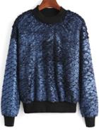 Shein Blue Round Neck Fish Scale Patterned Sweatshirt