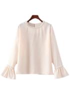 Shein Apricot Studded Round Neck Bell Sleeve Blouse