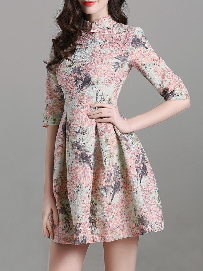Shein Multicolor Collar Print A-line Dress