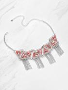 Shein Rhinestone Triangle Decorated Necklace With Fringe