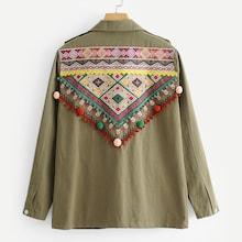 Shein Geo Embroidered Pom Pom Detail Jacket