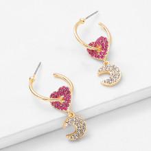 Shein Two Tone Heart & Moon Design Drop Earrings